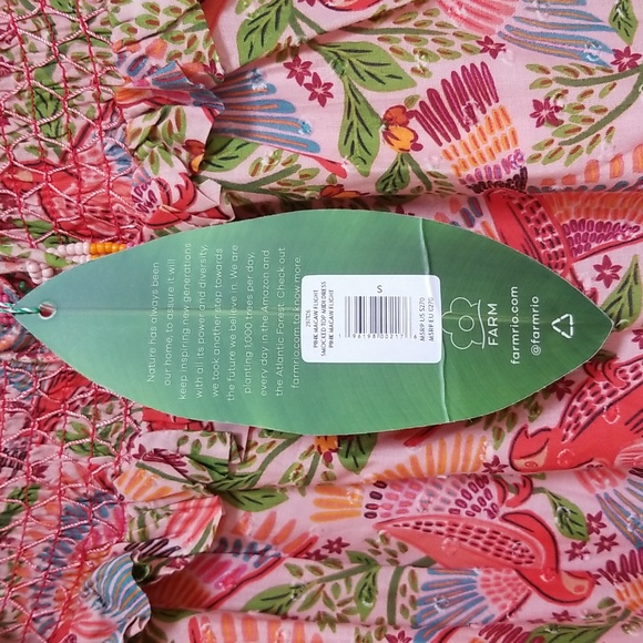 FARM Rio Smocked Top Midi Dress in Pink Macaw Flight - Picture 8 of 16